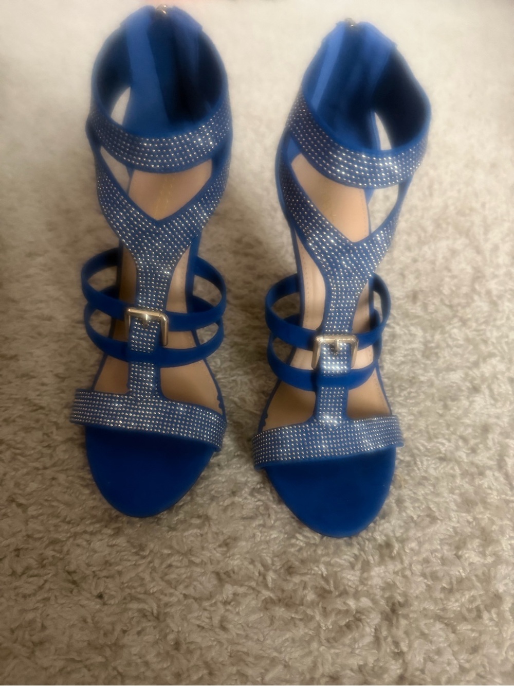 Shoe Dazzle Blue Crystal-Strap Strappy Heels